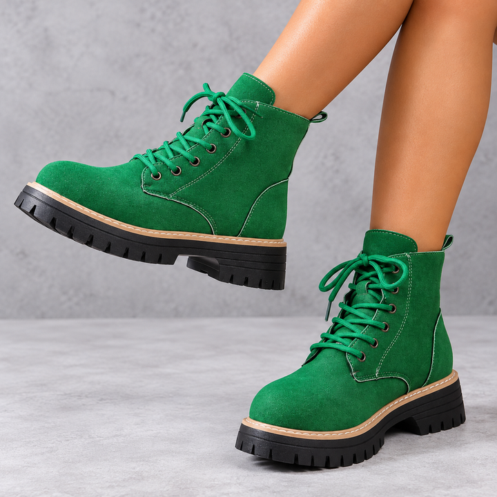 Women's Lace-Up Combat Boots - Heidi in Green – side view