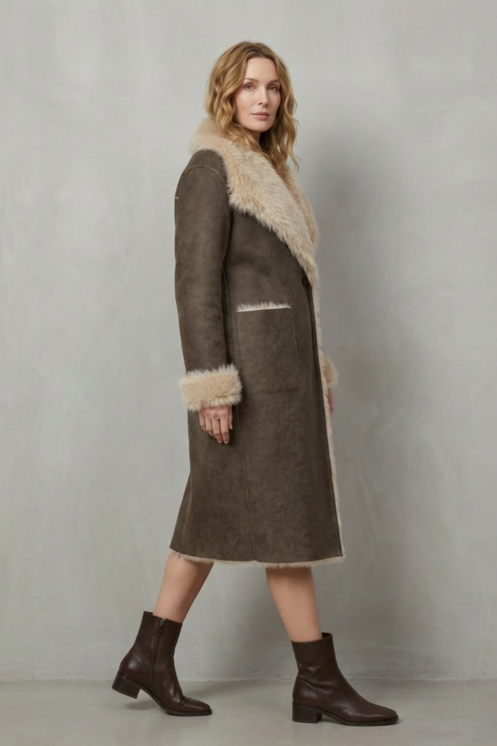 Women's Reversible Faux Shearling Coat with Textured Design – Genevieve