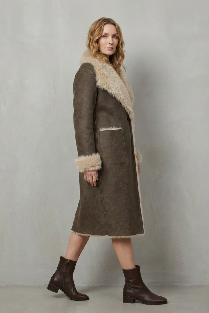 Women's Reversible Faux Shearling Coat with Textured Design – Genevieve