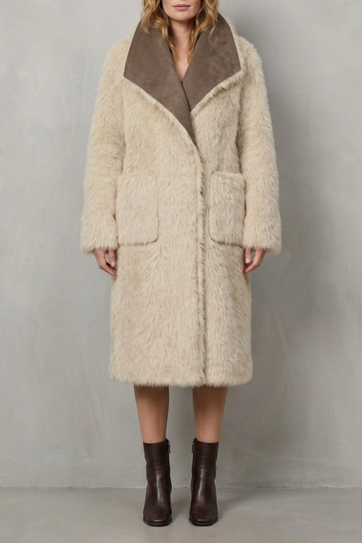 Women's Reversible Faux Shearling Coat with Textured Design – Genevieve