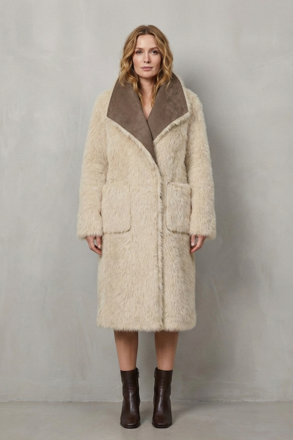 Women's Reversible Faux Shearling Coat with Textured Design – Genevieve