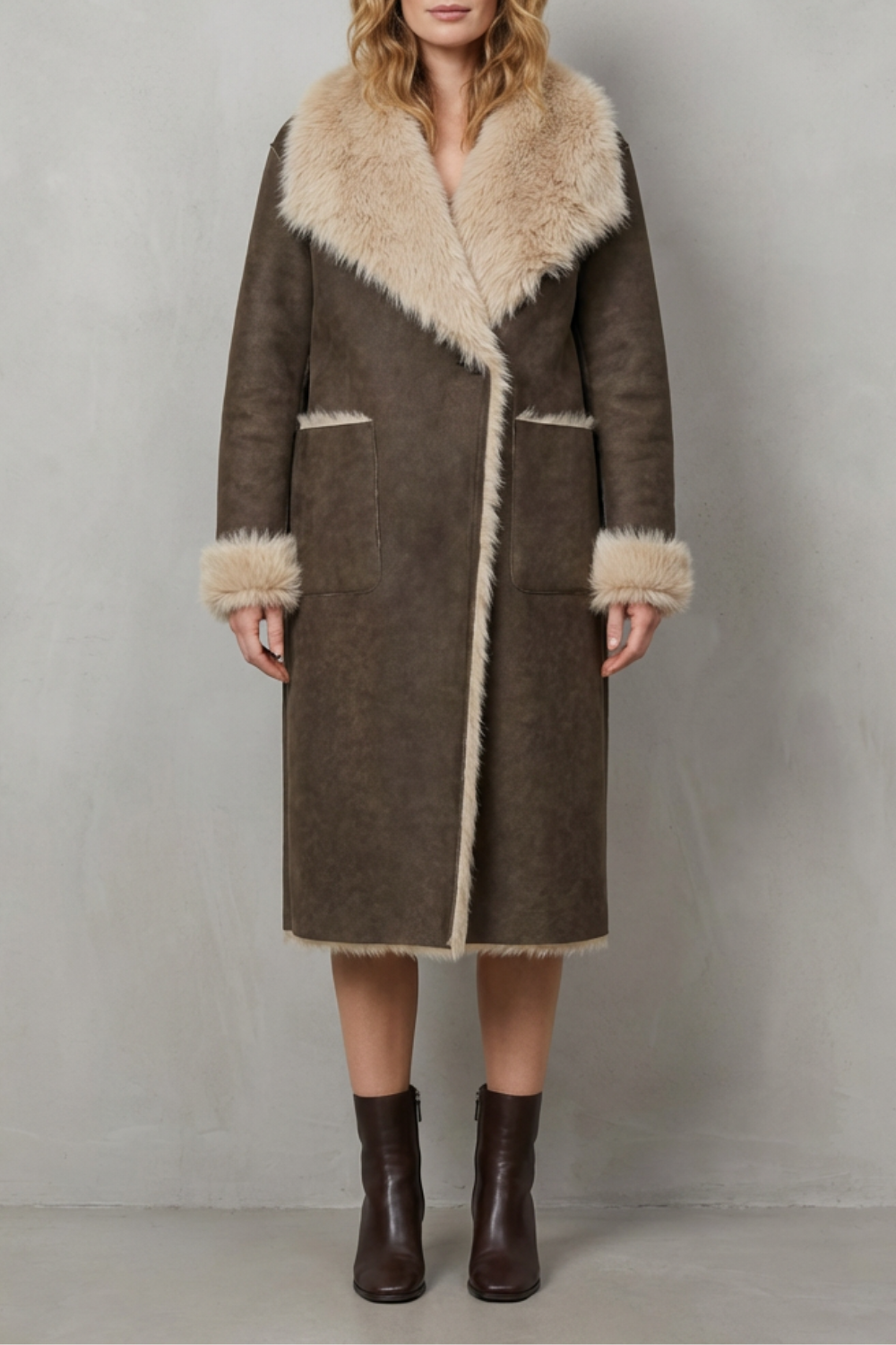 Women's Reversible Faux Shearling Coat with Textured Design – Genevieve