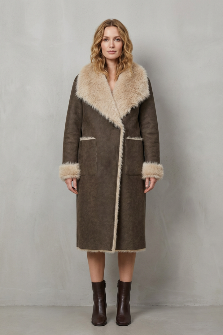 Women's Reversible Faux Shearling Coat with Textured Design – Genevieve