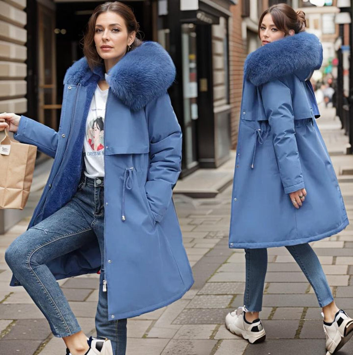 Bainbridge women's hooded winter parka in Cornflower Blue – front view