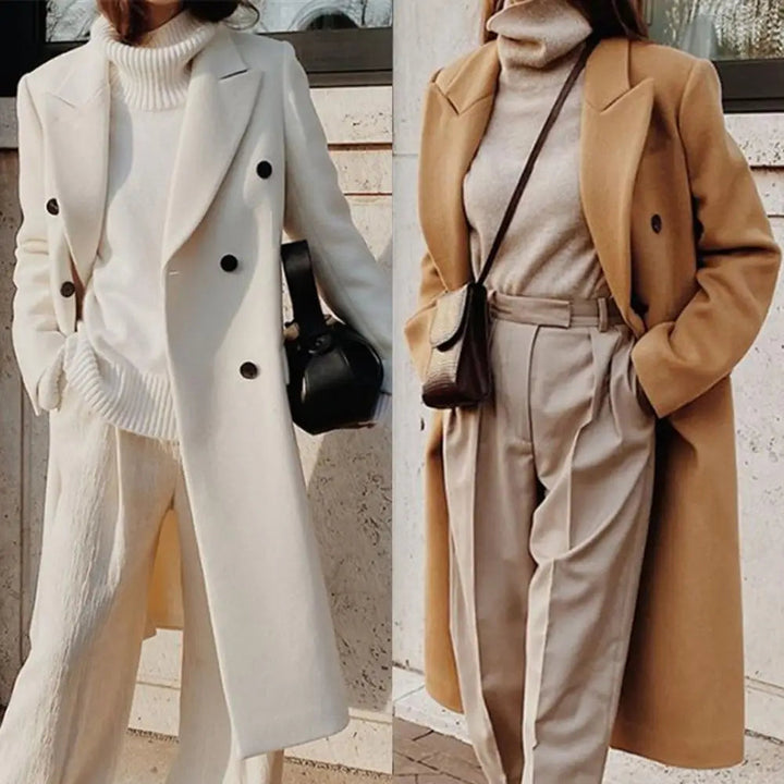 Women's longline coat Kitty in White and Khaki – both colours
