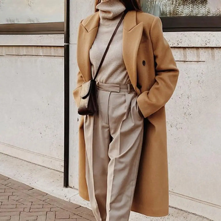 Women's longline coat Kitty in Khaki – front view