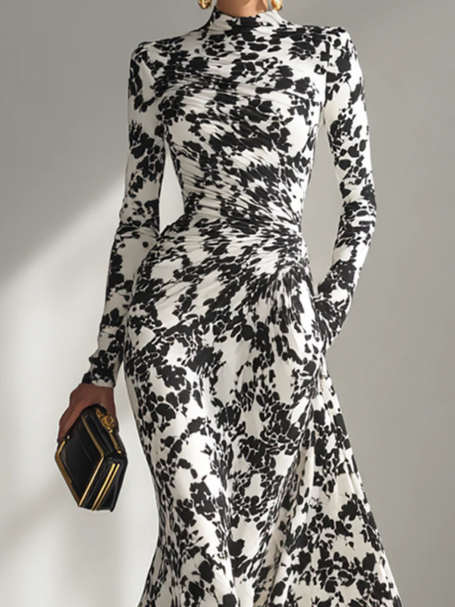 Nikita - Black And White Patterned Stretch Blend Wrap Dress