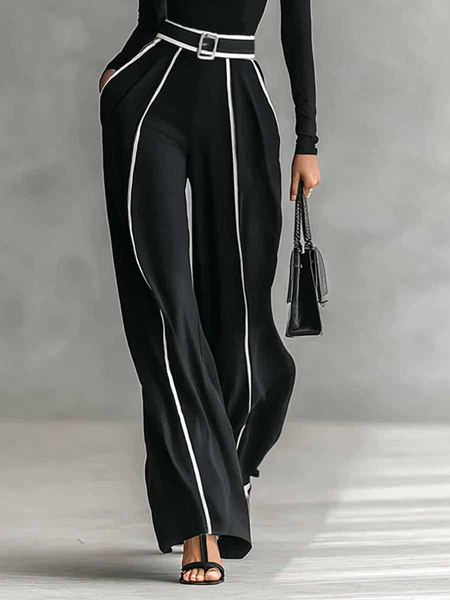 Emma - Elegant two-piece set with a high neck and wide-leg pants