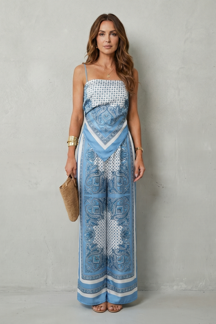 Women's Printed Strappy Top and Wide Leg Trouser Set - Cerisane