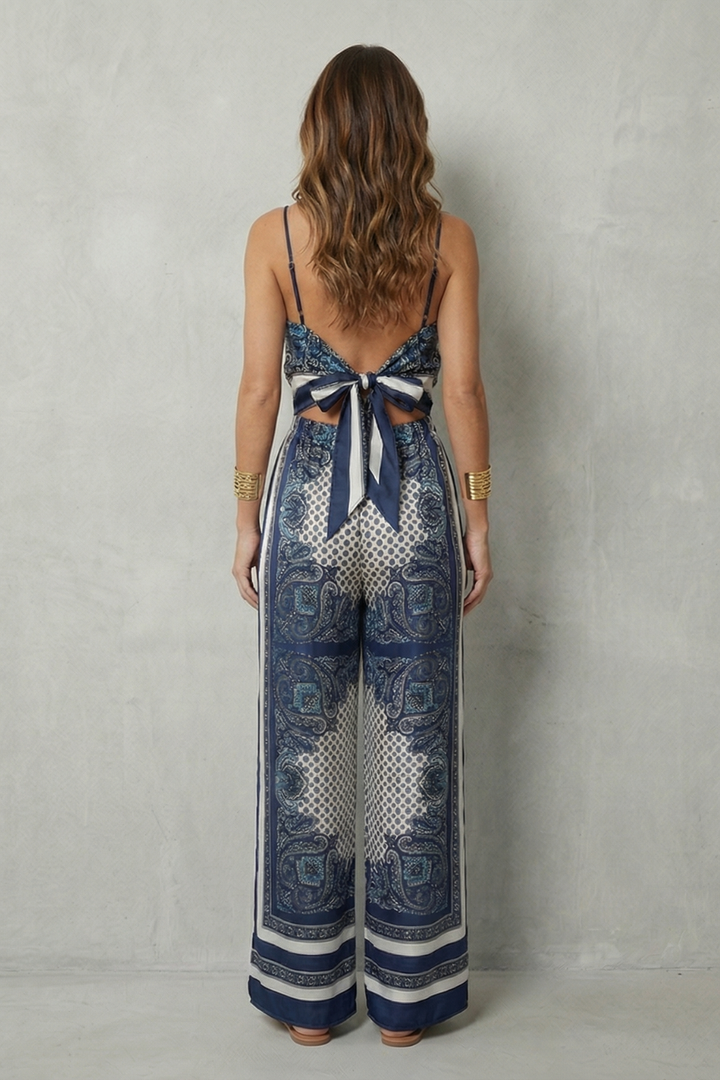 Women's Printed Strappy Top and Wide Leg Trouser Set - Cerisane