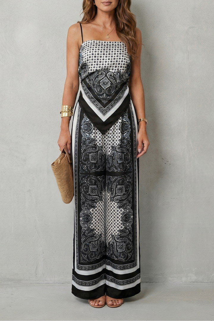 Women's Printed Strappy Top and Wide Leg Trouser Set - Cerisane