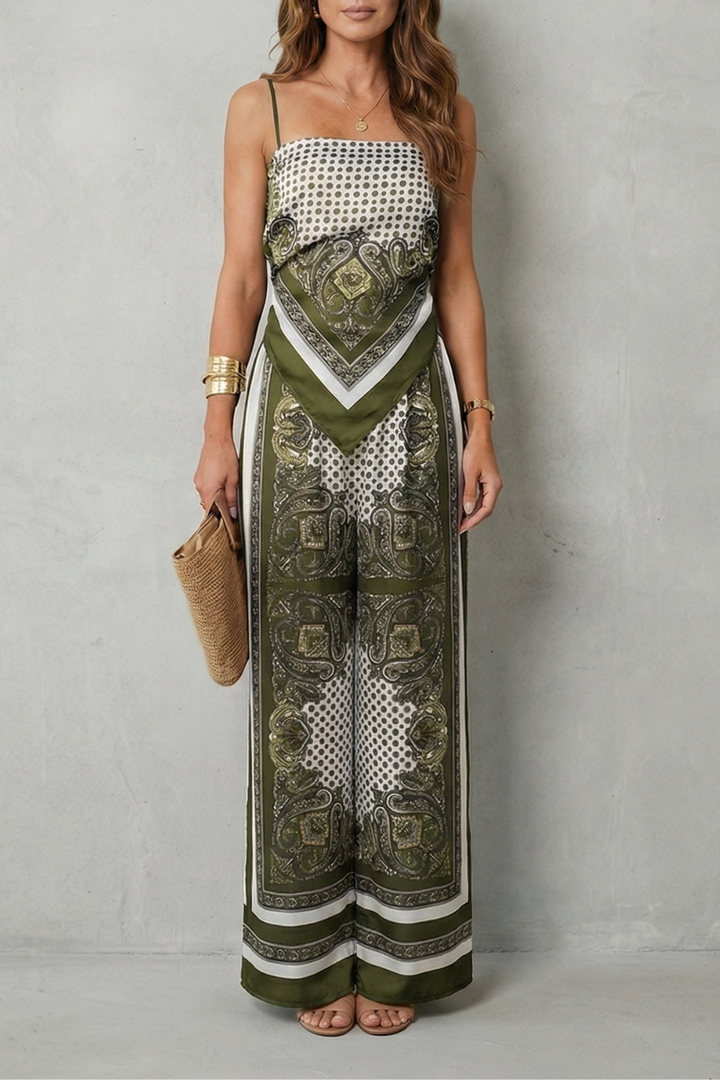 Women's Printed Strappy Top and Wide Leg Trouser Set - Cerisane