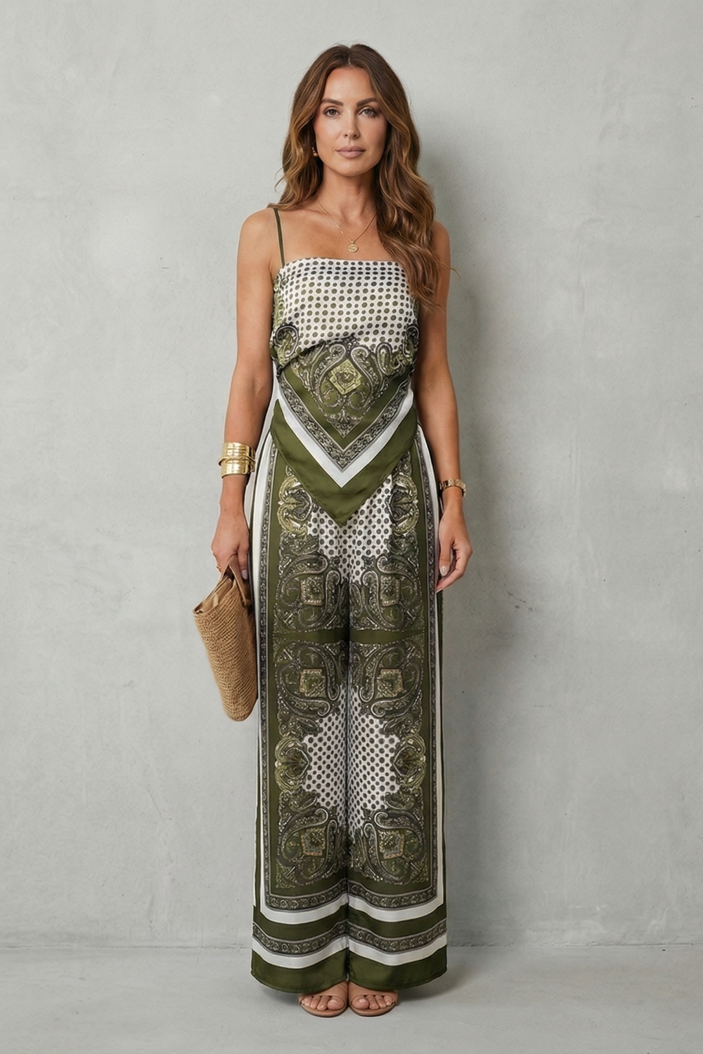 Women's Printed Strappy Top and Wide Leg Trouser Set - Cerisane