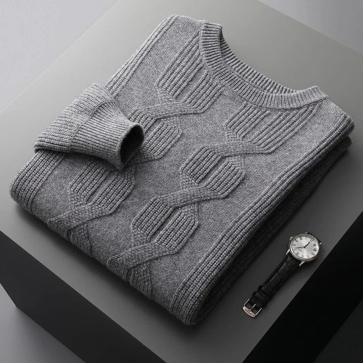 Men's grey chunky cable knit jumper – folded