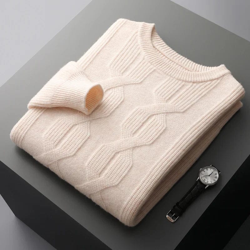Men's beige chunky cable knit jumper – folded