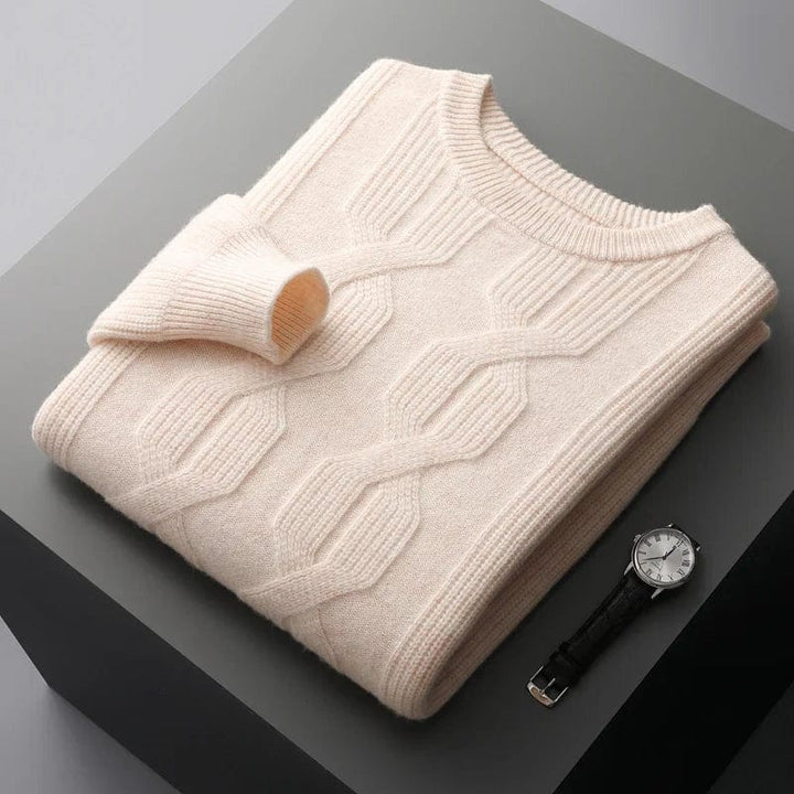Men's beige chunky cable knit jumper – folded
