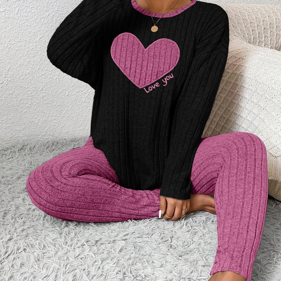 Women's Heart Print Loungewear Set Long Sleeve Top Trousers