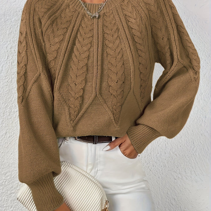 Women's cable knit jumper Ulla in Camel – front view