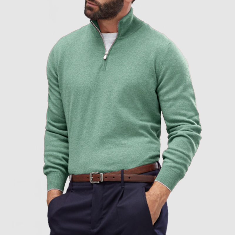 Men's Smooth Knit Quarter Zip Jumper – Jett in Green, front view