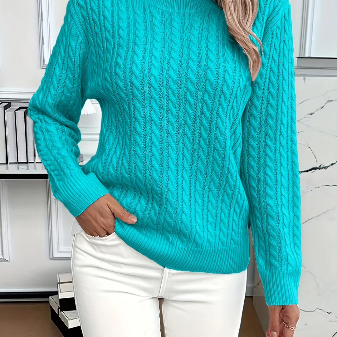 Women's cable knit jumper Rosalina in Peacock Blue – front view