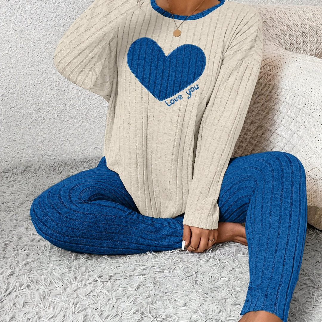 Women's Heart Print Loungewear Set Long Sleeve Top Trousers