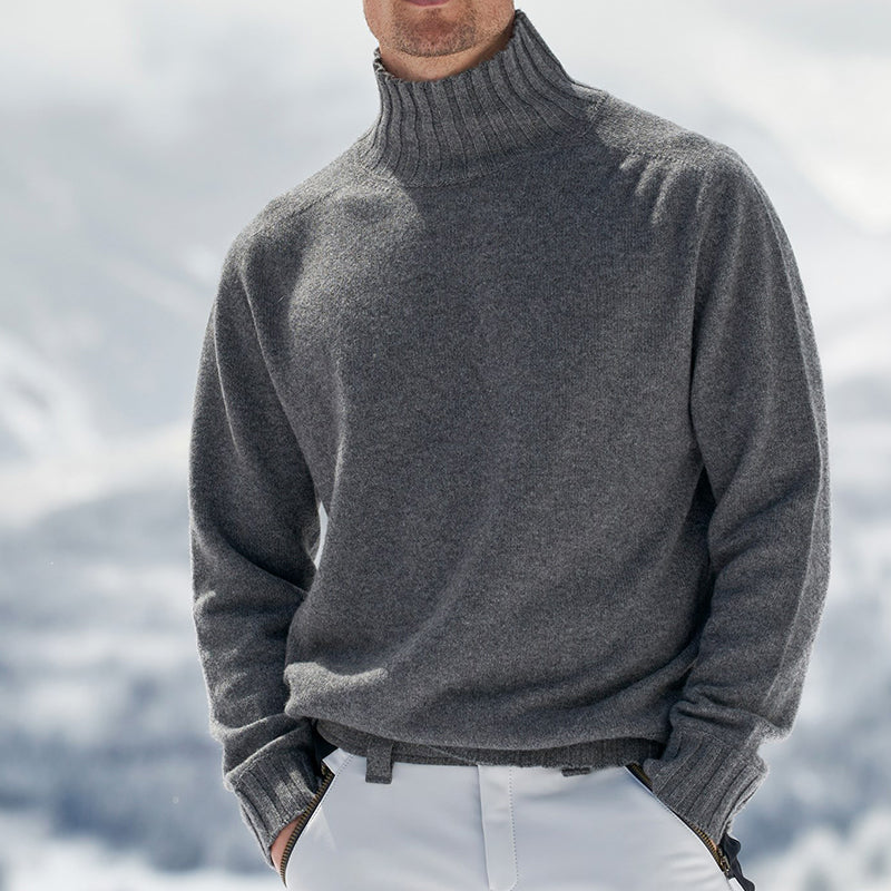 Men's Soft Knit Roll Neck Jumper – Kaius in Dark Grey, outdoor winter view