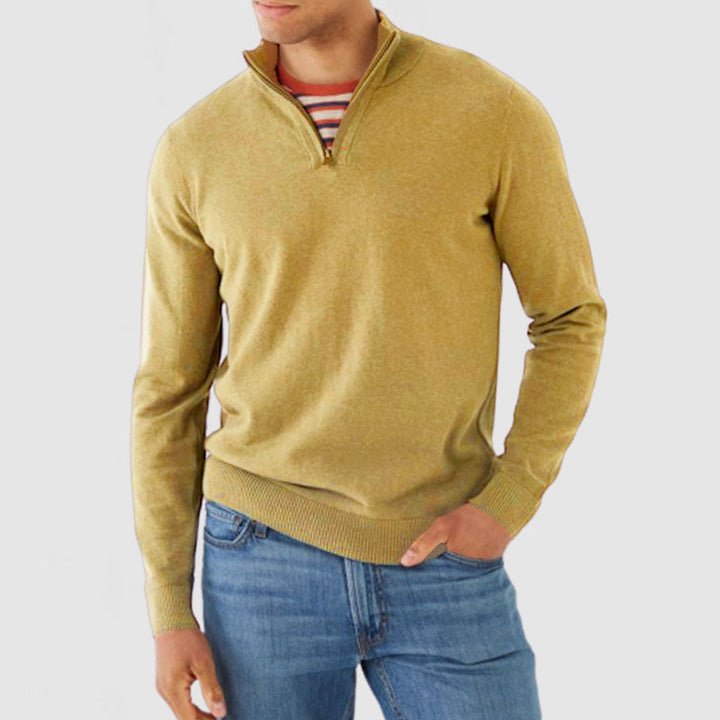 Men's Fine Knit Quarter Zip Jumper – Zarek in Yellow, front view