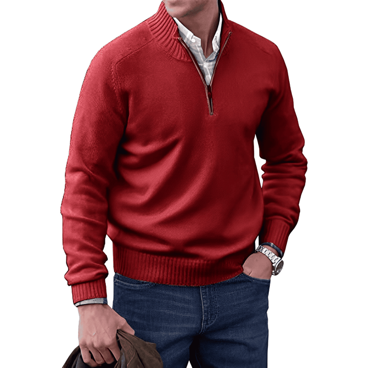 Men's soft knit quarter zip jumper Linton in Red – front view