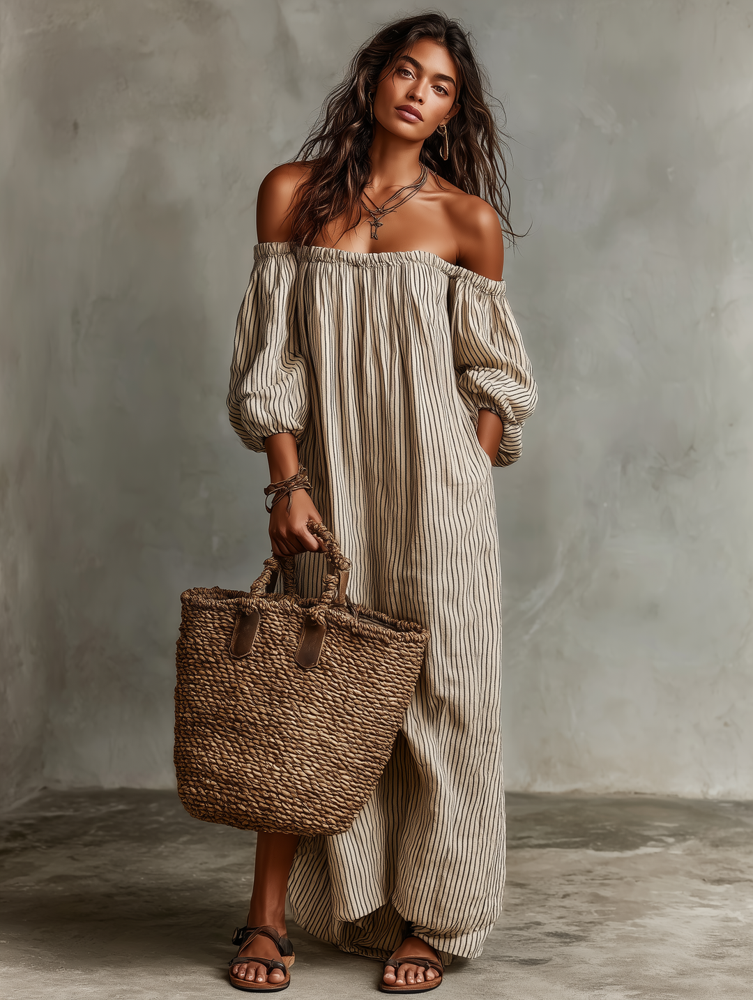 Carmella | Off-Shoulder Cotton Linen Maxi Dress