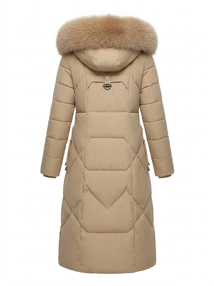 Halesworth women's long puffer coat in Beige – back view