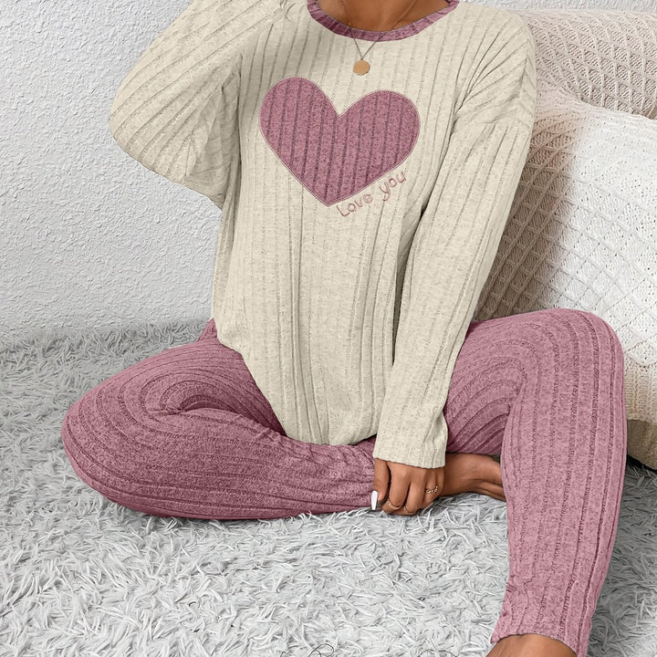 Women's Heart Print Loungewear Set Long Sleeve Top Trousers