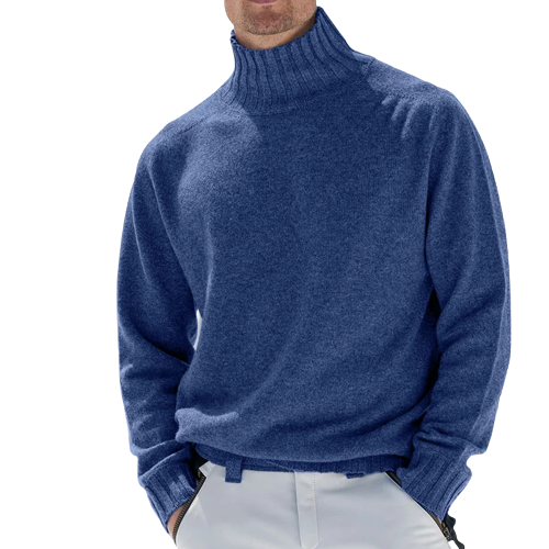 Men's Soft Knit Roll Neck Jumper – Kaius in Dark Blue, front view