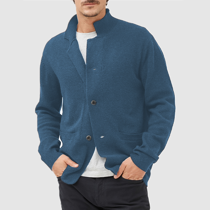 Men's Knitted Blazer Cardigan – Brevin in Blue, front view
