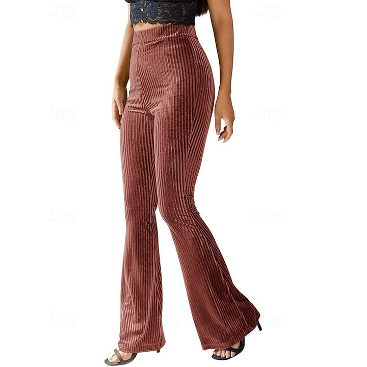 Women's Ribbed High-Waist Flared Trousers