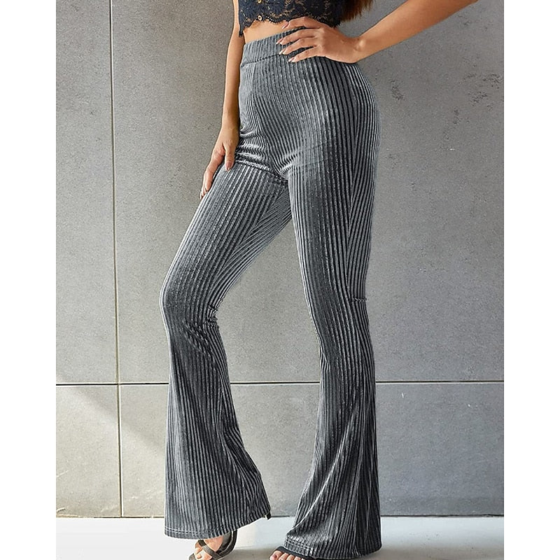 Women's Ribbed High-Waist Flared Trousers