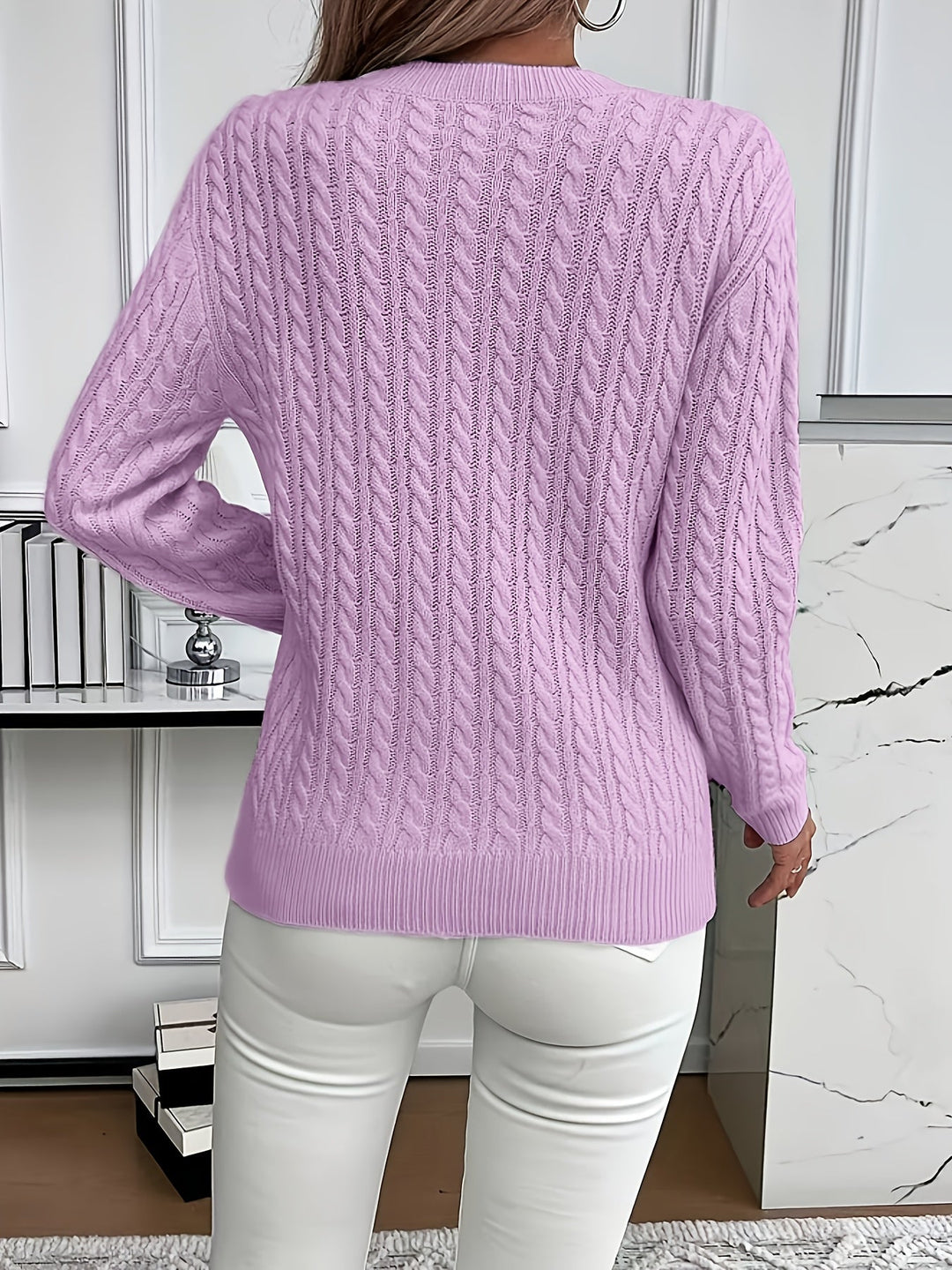 Women's cable knit jumper Rosalina in Purple – back view