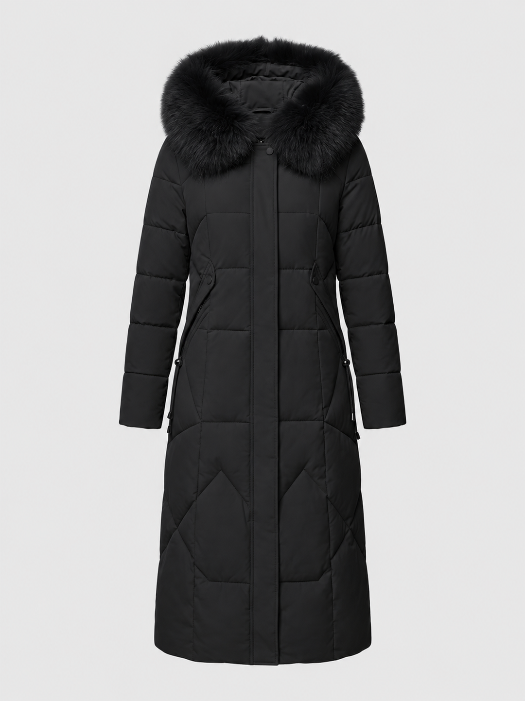 Halesworth women's long puffer coat in Black – front view