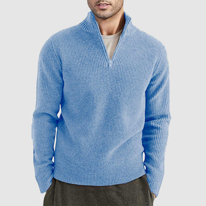 Men's Ribbed Quarter Zip Jumper – Galen in Sky Blue, front view