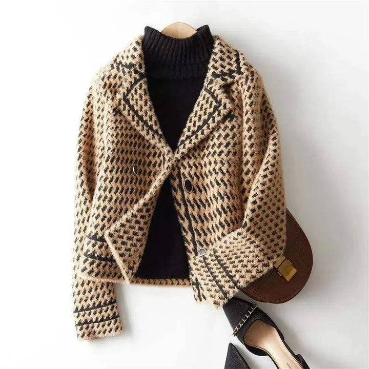 Bamburgh women's houndstooth jacket in Camel – front view
