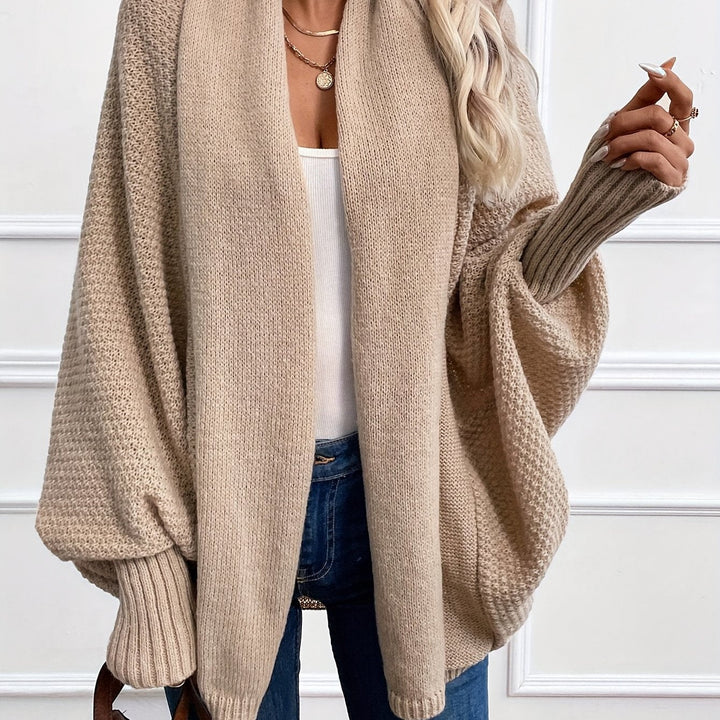 Islay women's batwing cardigan in Camel – front view
