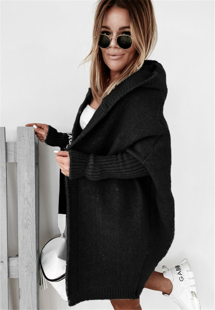 Women's hooded cardigan Prudence in Black – back view