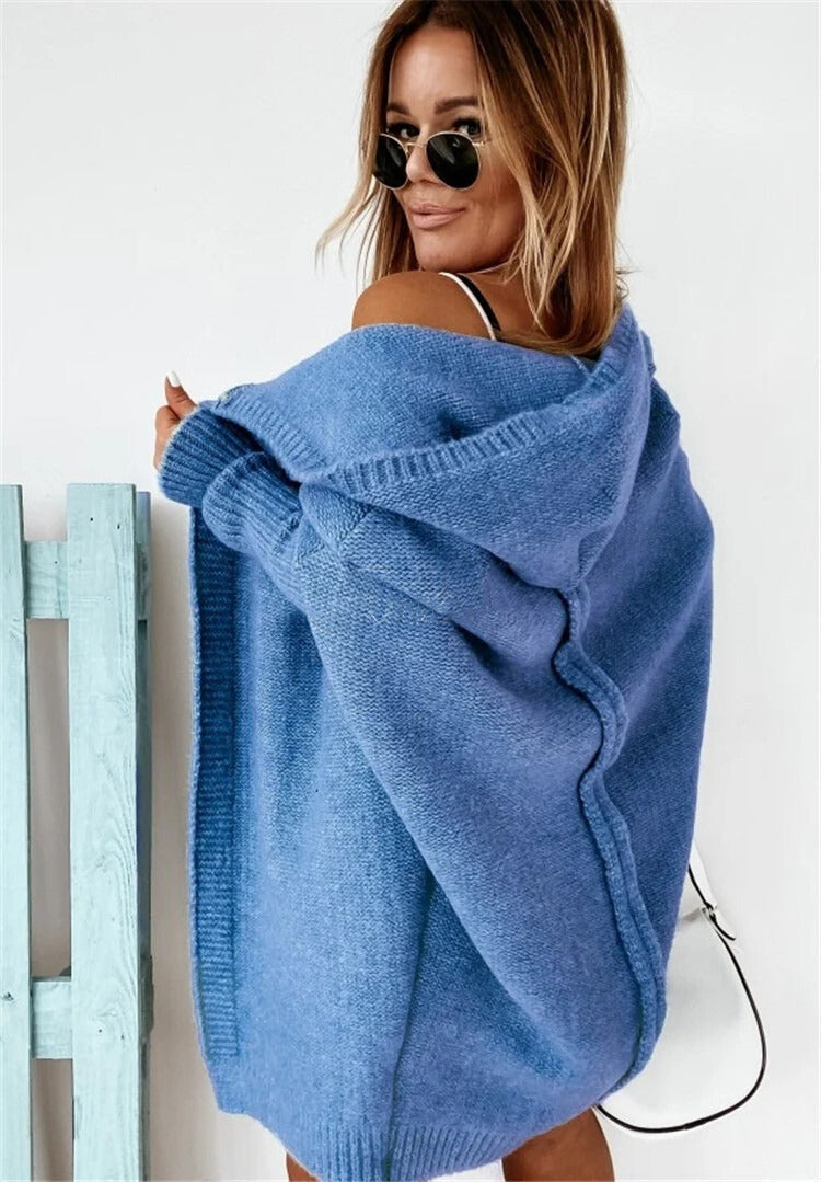 Women's hooded cardigan Prudence in Blue – back view