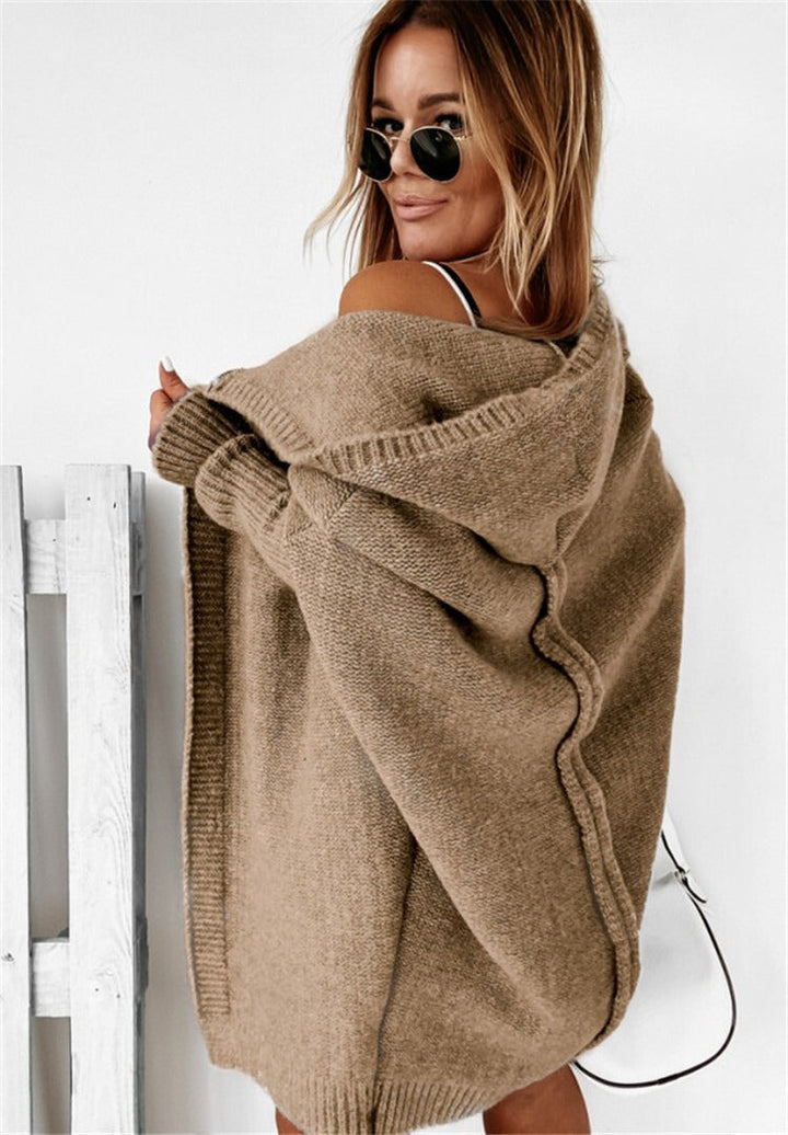 Women's hooded cardigan Prudence in Khaki – back view