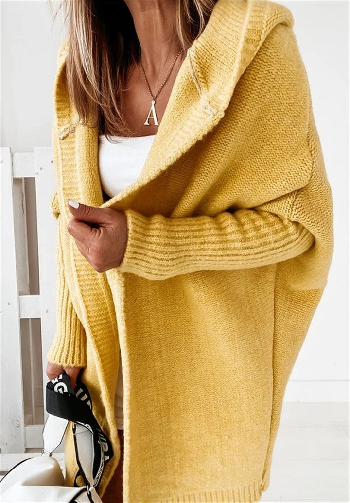 Women's hooded cardigan Prudence in Yellow – back view