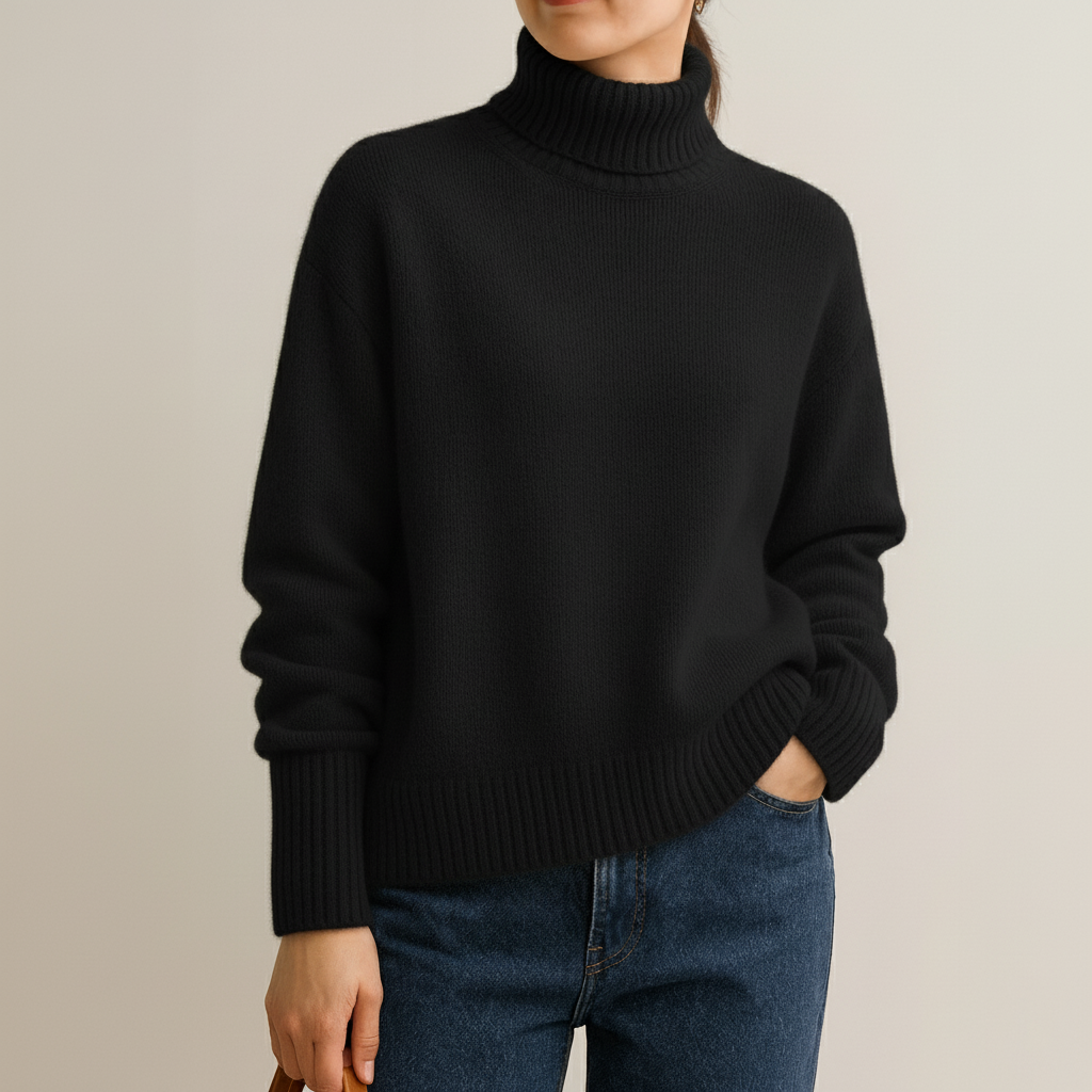 Lucretia - Women's roll neck jumper in Black – product view