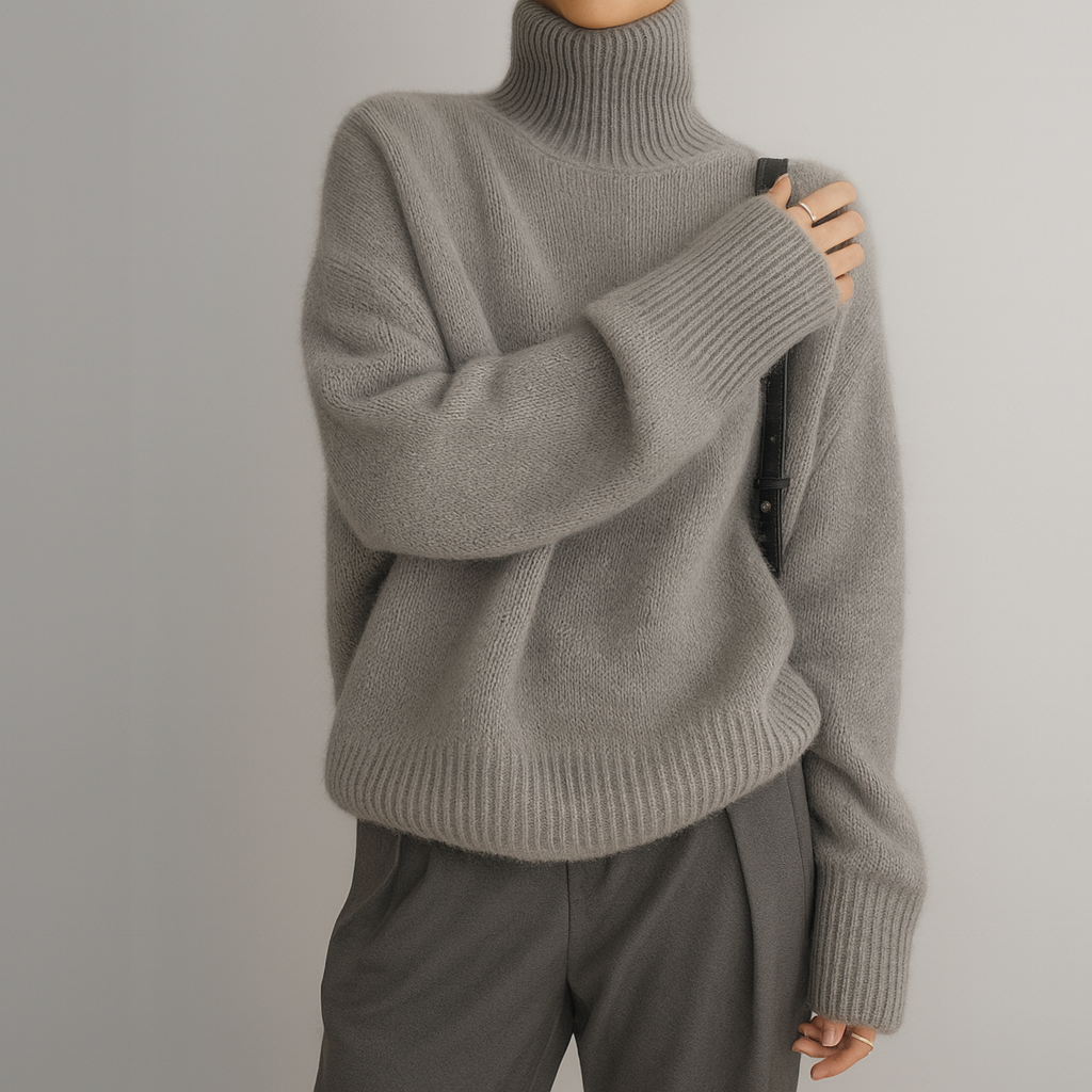 Lucretia - Women's roll neck jumper in Grey – product view