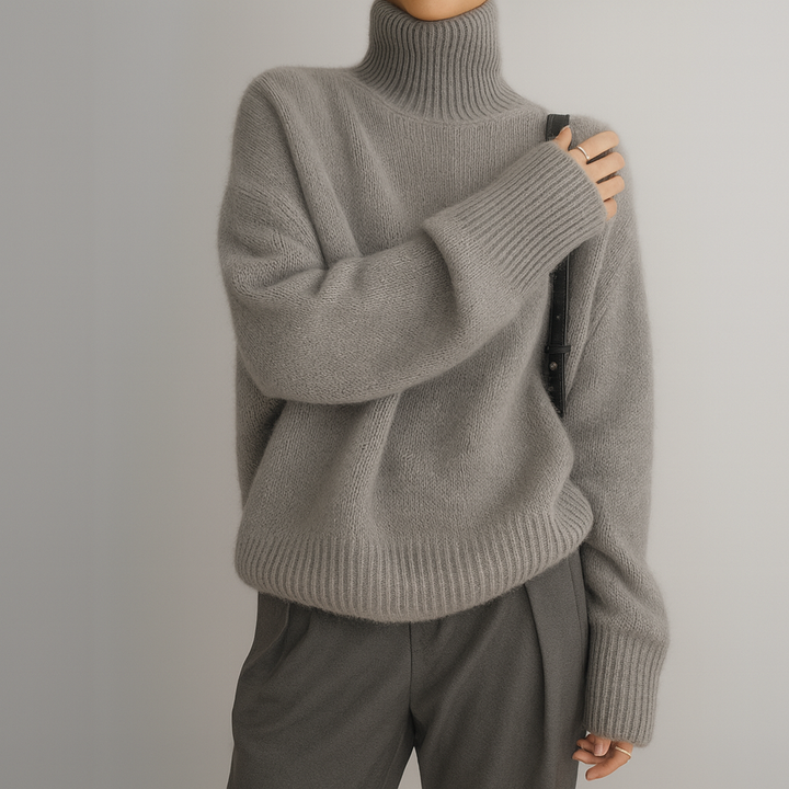 Lucretia - Women's roll neck jumper in Grey – product view