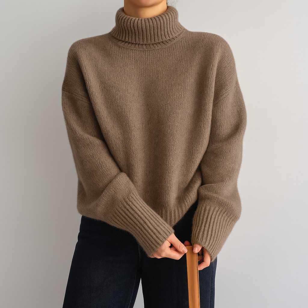 Lucretia - Women's roll neck jumper in Brown – product view