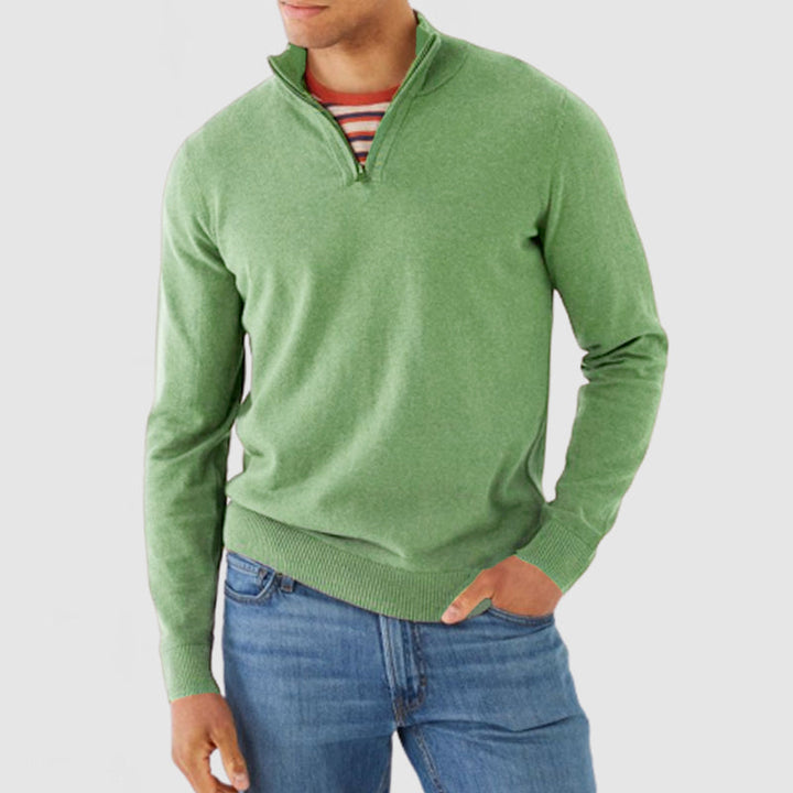 Men's Fine Knit Quarter Zip Jumper – Zarek in Green, front view