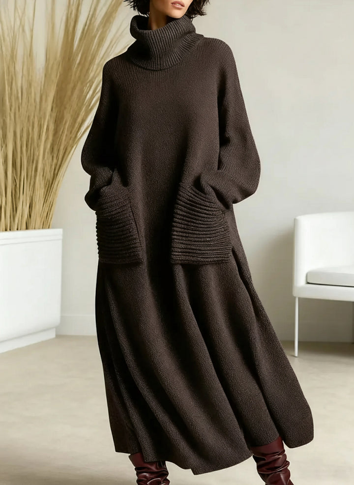 Genna - High-Neck Long-Sleeve Casual Loose Knit Dress